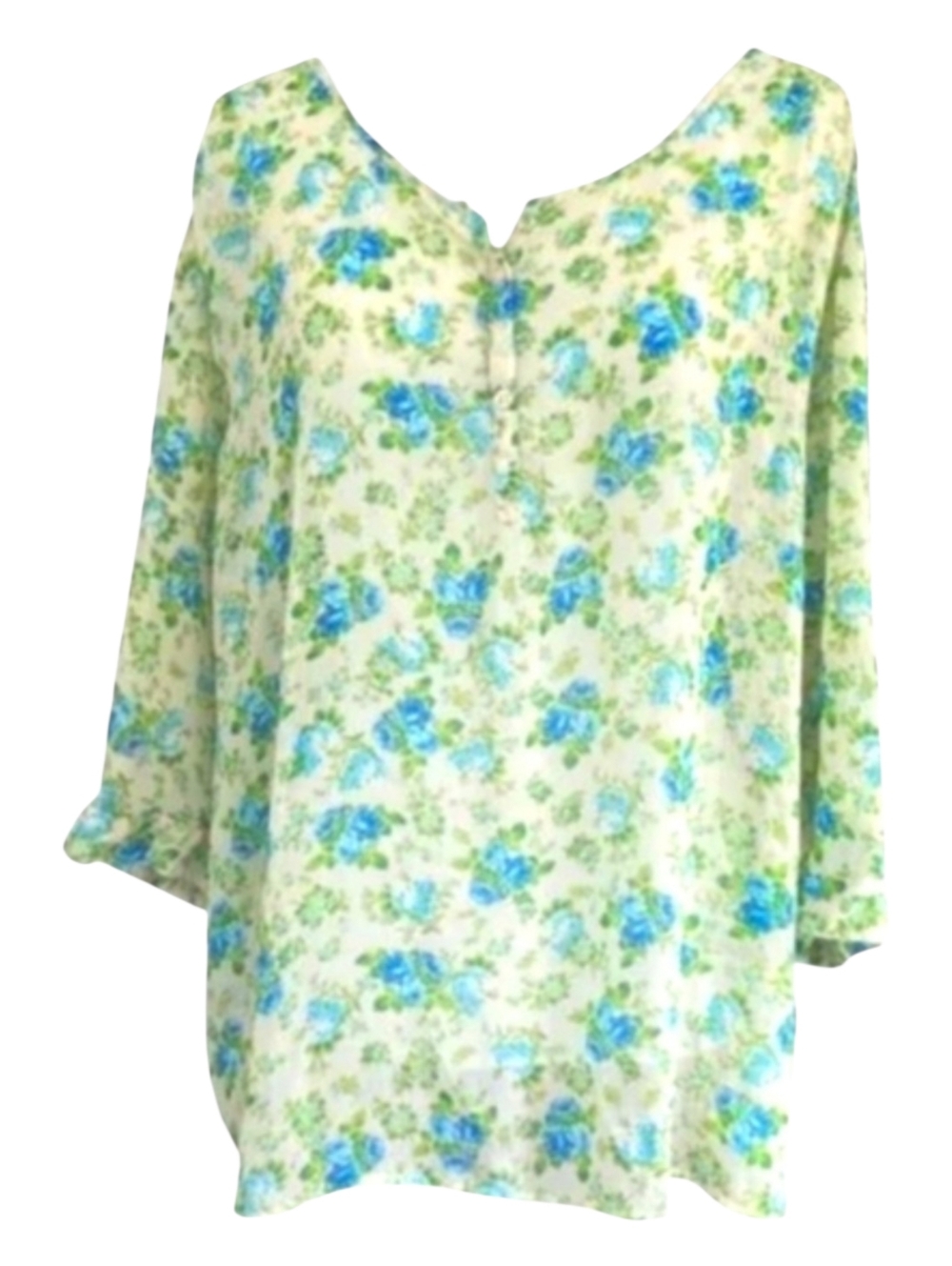 Bobbie Brooks Light Weight Sheer Floral Blouse 3/4 Sleeves Vintage Boho Style